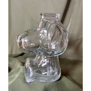 Vintage Snoopy Coin Bank 1960s Clear Glass Peanuts Anchor Hocking 6 inch Tall